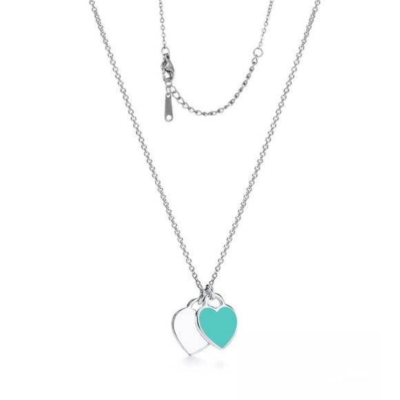 "Catherine" Teal Blue Heart Silver Necklace - Picture 2 of 5